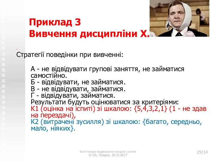 Приклад 3 Вивчення дисципліни Х. . Стратегії поведінки при вивченні: А