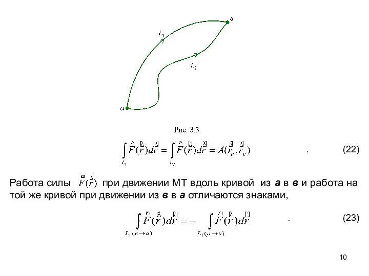 . (22) Работа силы при движении МТ вдоль кривой из а