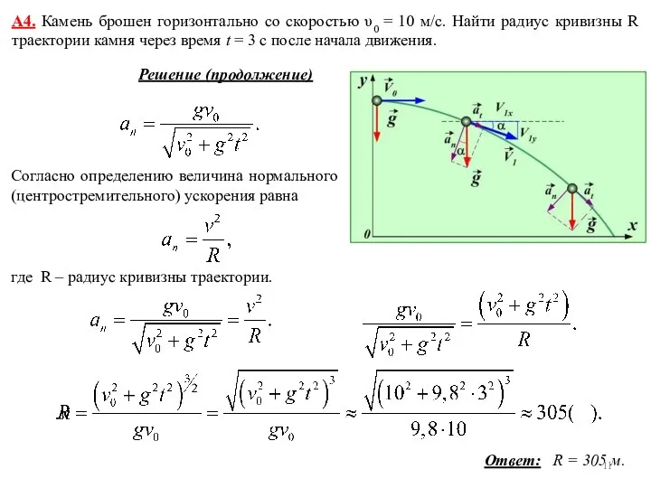 А4. Камень брошен горизонтально со скоростью υ0 = 10 м/с. Найти