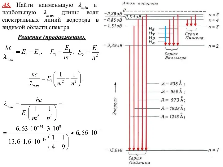 А3. Найти наименьшую λmin и наибольшую λmax длины волн спектральных линий