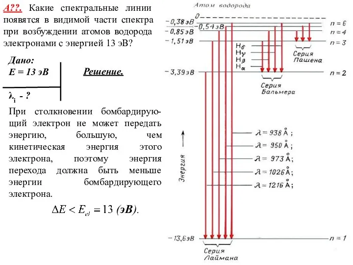 А??. Какие спектральные линии появятся в видимой части спектра при возбуждении