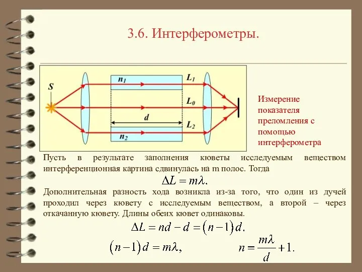 3.6. Интерферометры. Измерение показателя преломления с помощью интерферометра Пусть в результате