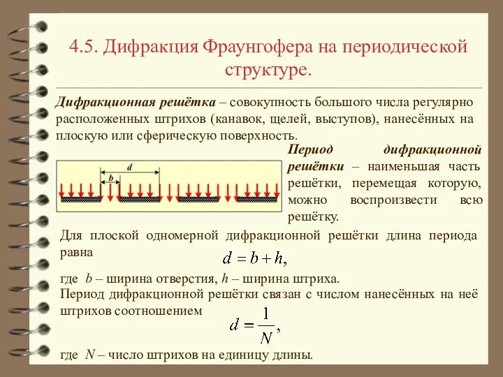 4.5. Дифракция Фраунгофера на периодической структуре. Дифракционная решётка – совокупность большого