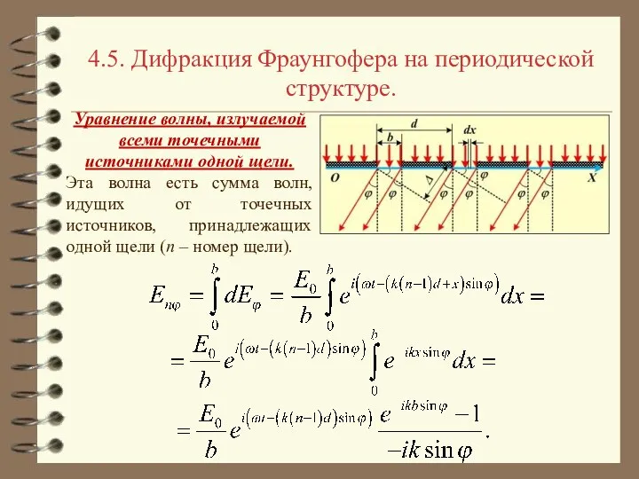 4.5. Дифракция Фраунгофера на периодической структуре. Уравнение волны, излучаемой всеми точечными