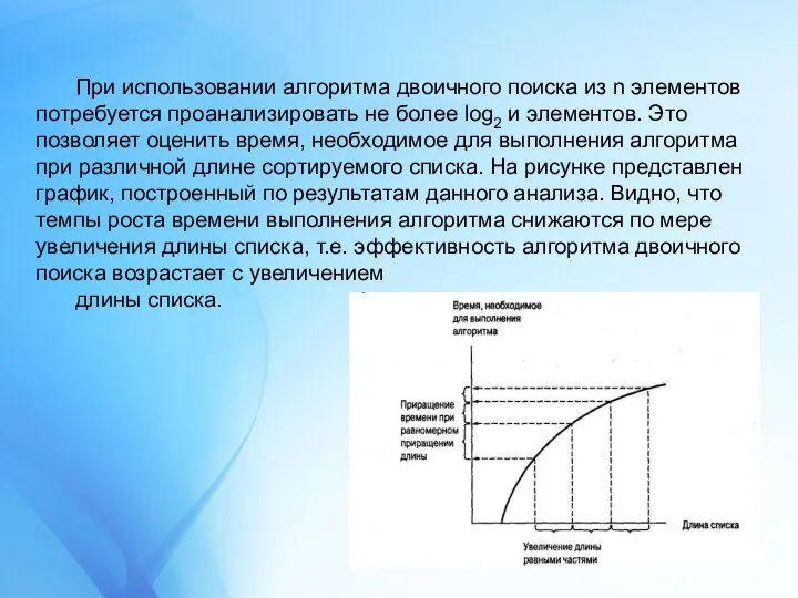 При использовании алгоритма двоичного поиска из n элементов потребуется проанализировать не