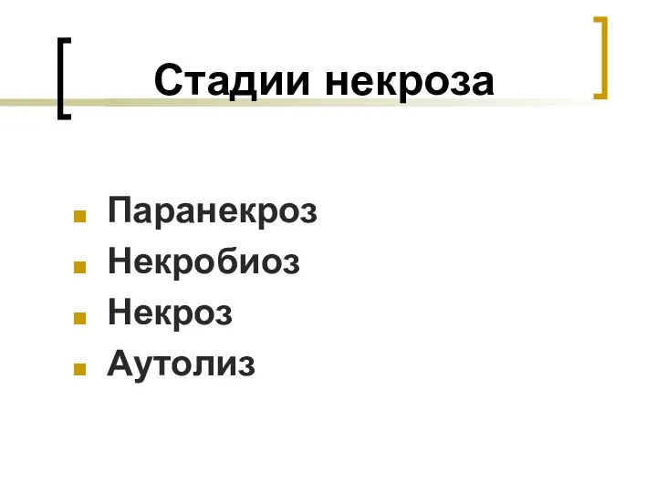 Стадии некроза Паранекроз Некробиоз Некроз Аутолиз