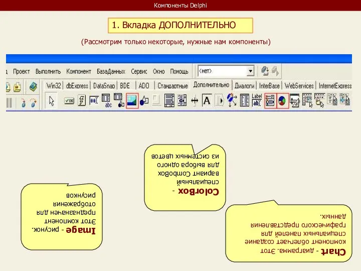 Компоненты Delphi 1. Вкладка ДОПОЛНИТЕЛЬНО (Рассмотрим только некоторые, нужные нам компоненты)