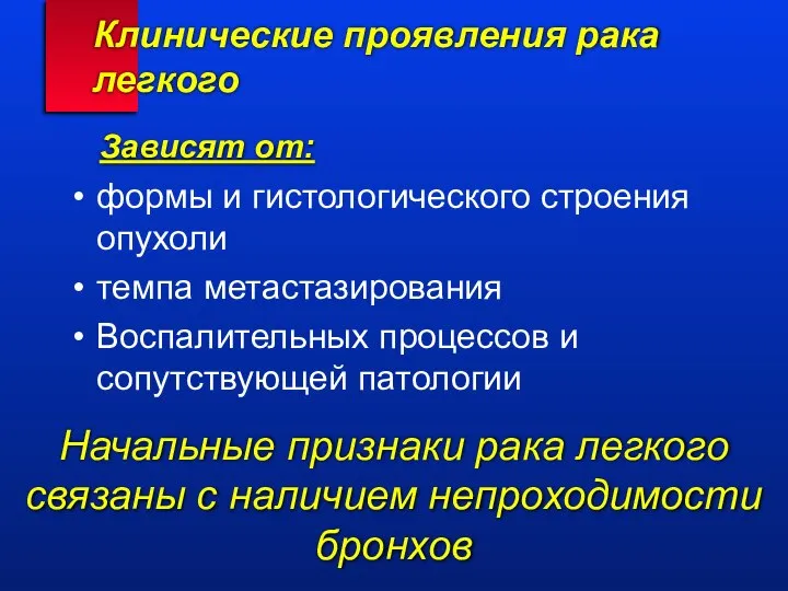 Клинические проявления рака легкого формы и гистологического строения опухоли темпа метастазирования