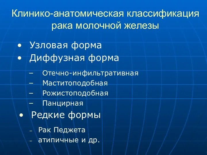 Рак Педжета атипичные и др. Клинико-анатомическая классификация рака молочной железы Узловая