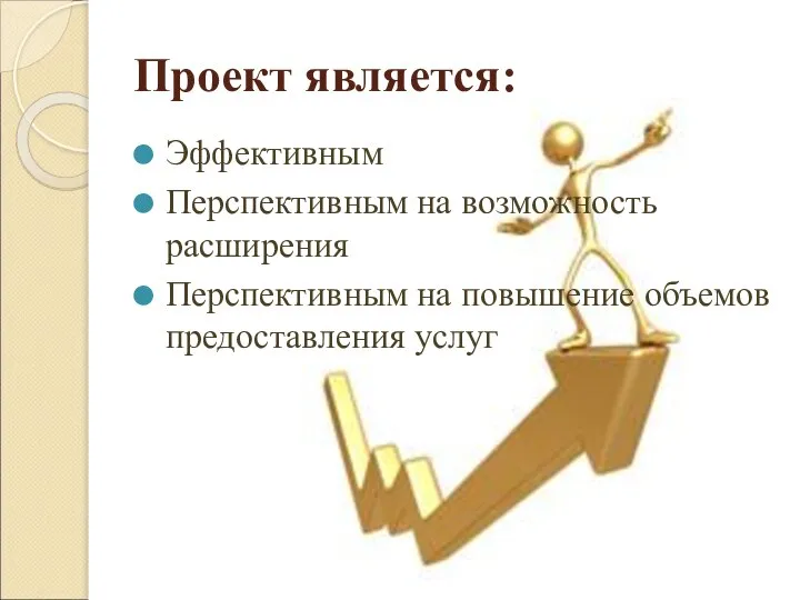 Проект является: Эффективным Перспективным на возможность расширения Перспективным на повышение объемов предоставления услуг