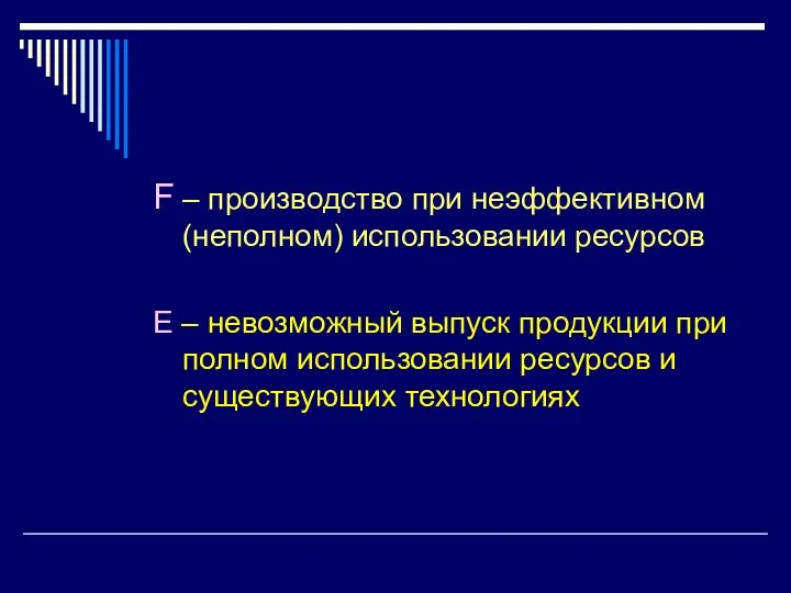 F – производство при неэффективном (неполном) использовании ресурсов Е – невозможный