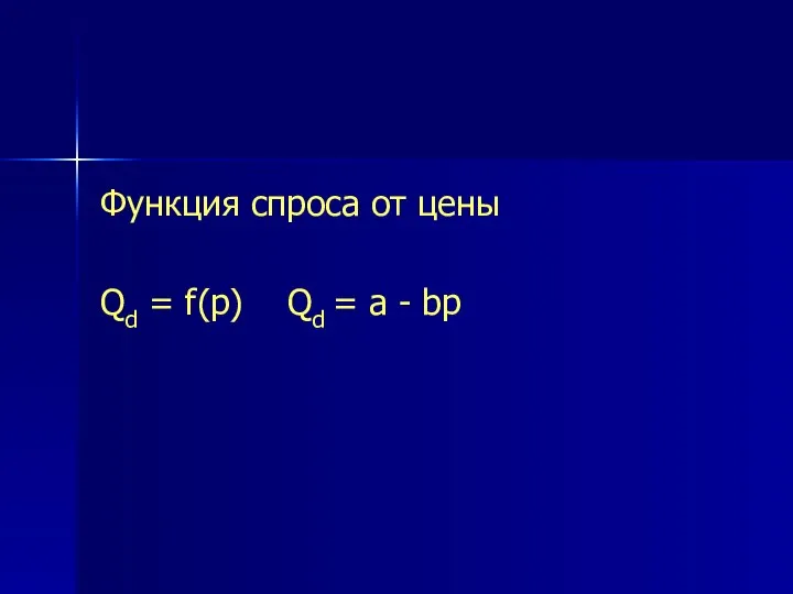 Функция спроса от цены Qd = f(p) Qd = a - bp