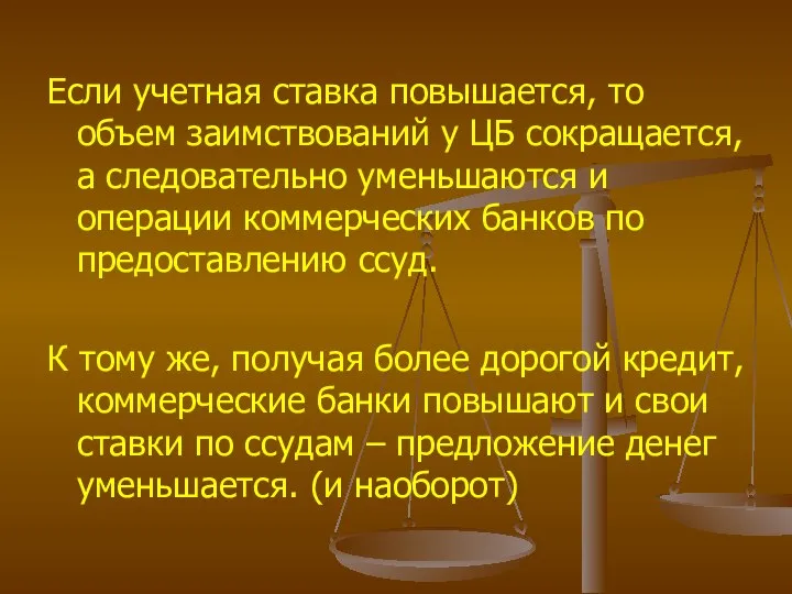 Если учетная ставка повышается, то объем заимствований у ЦБ сокращается, а