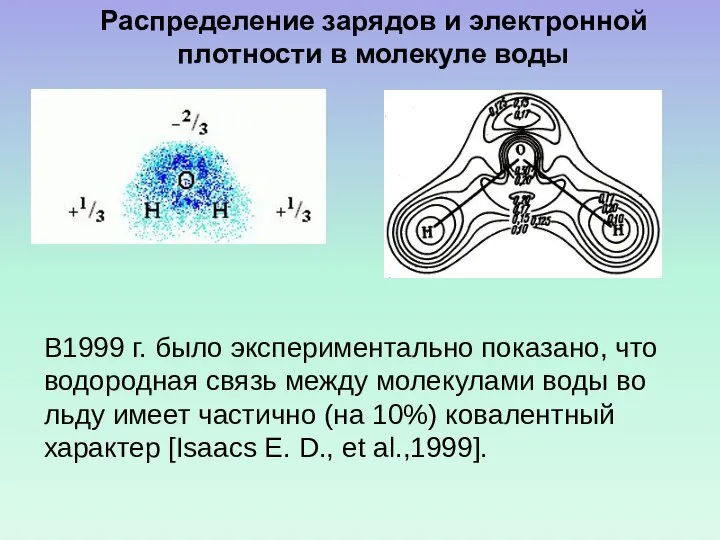 Распределение зарядов и электронной плотности в молекуле воды В1999 г. было