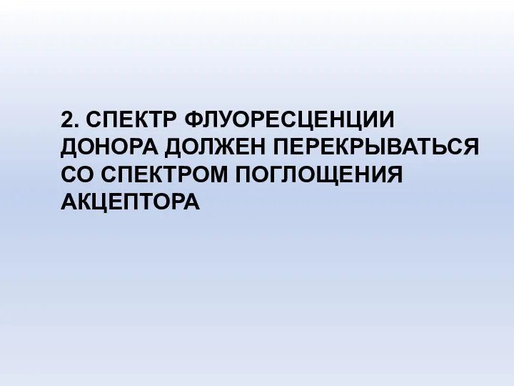 2. СПЕКТР ФЛУОРЕСЦЕНЦИИ ДОНОРА ДОЛЖЕН ПЕРЕКРЫВАТЬСЯ СО СПЕКТРОМ ПОГЛОЩЕНИЯ АКЦЕПТОРА