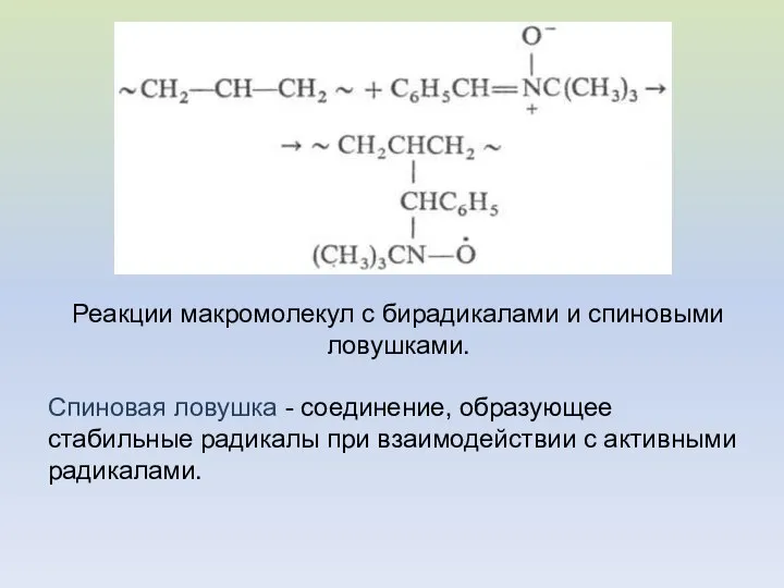 Реакции макромолекул с бирадикалами и спиновыми ловушками. Спиновая ловушка - соединение,