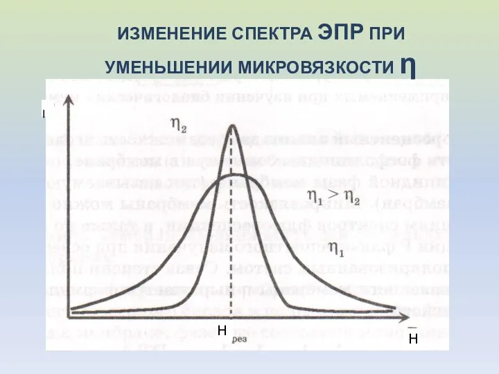 ИЗМЕНЕНИЕ СПЕКТРА ЭПР ПРИ УМЕНЬШЕНИИ МИКРОВЯЗКОСТИ η Н Н I