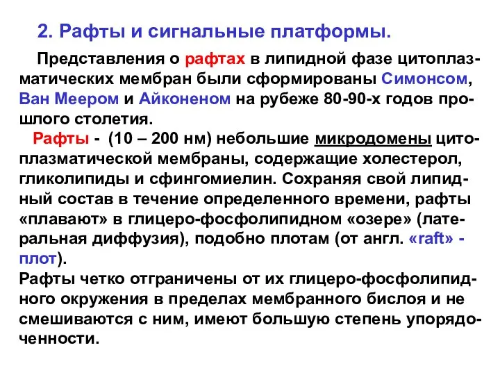 2. Рафты и сигнальные платформы. Представления о рафтах в липидной фазе