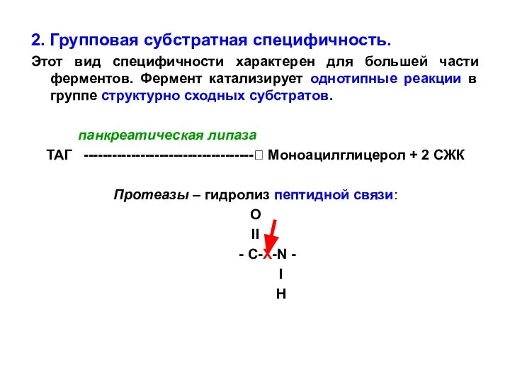 2. Групповая субстратная специфичность. Этот вид специфичности характерен для большей части