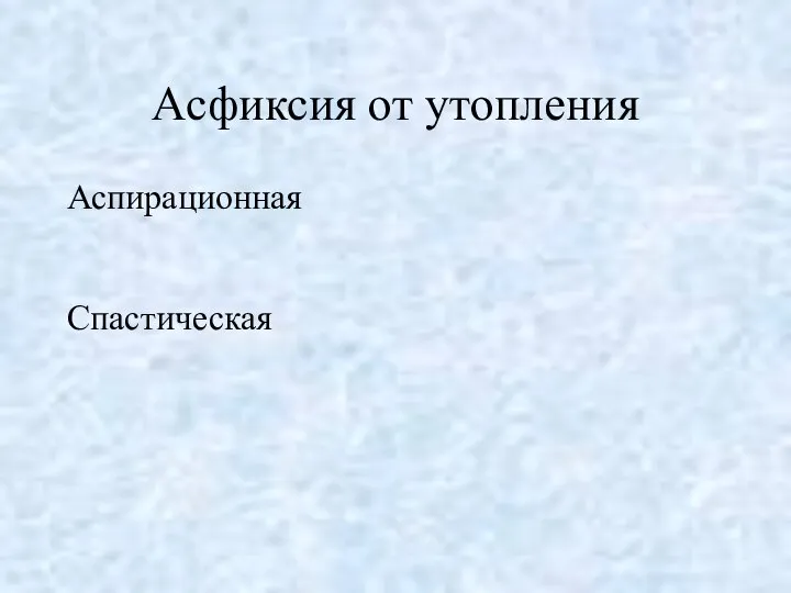 Асфиксия от утопления Аспирационная Спастическая