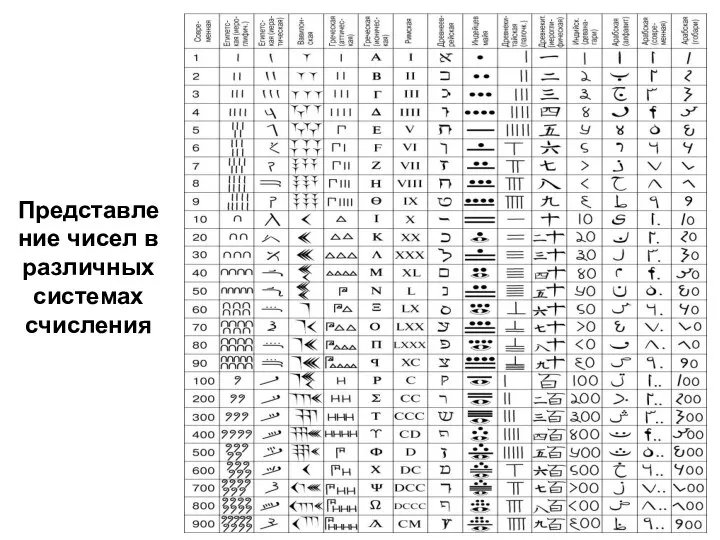 Представление чисел в различных системах счисления