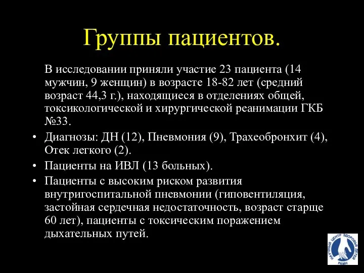 Группы пациентов. В исследовании приняли участие 23 пациента (14 мужчин, 9