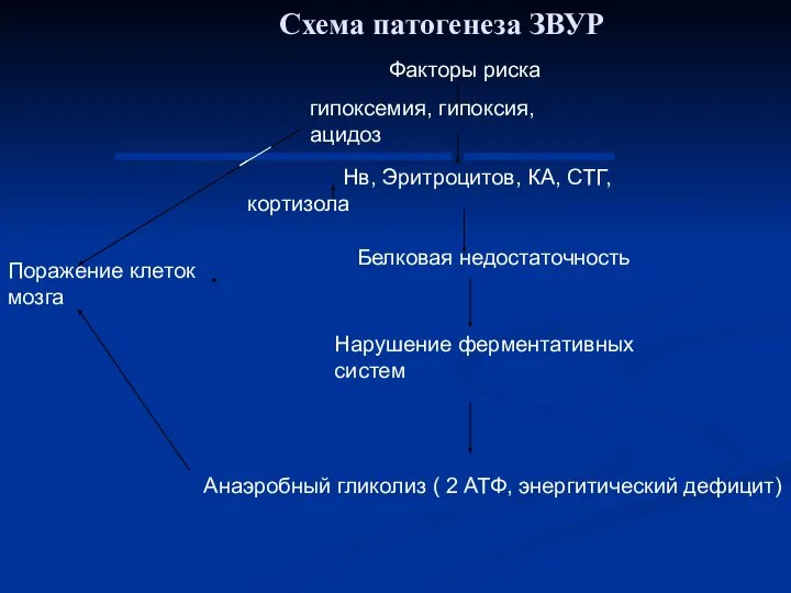 Факторы риска гипоксемия, гипоксия, ацидоз Нв, Эритроцитов, КА, СТГ, кортизола Поражение