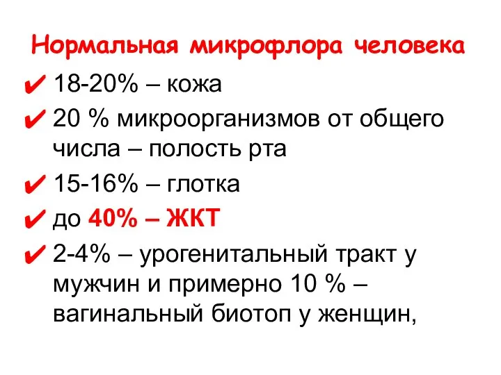 18-20% – кожа 20 % микроорганизмов от общего числа – полость