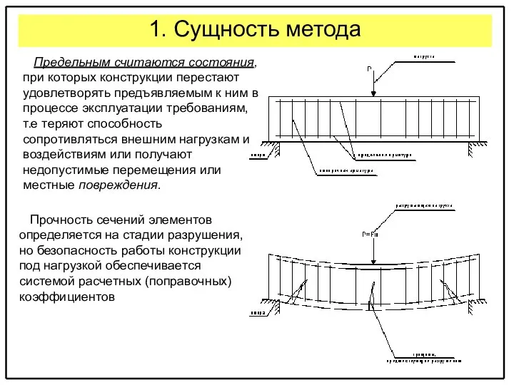 1. Сущность метода Предельным считаются состояния, при которых конструкции перестают удовлетворять