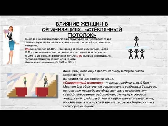 ВЛИЯНИЕ ЖЕНЩИН В ОРГАНИЗАЦИЯХ: «СТЕКЛЯННЫЙ ПОТОЛОК» Точно так же, как и