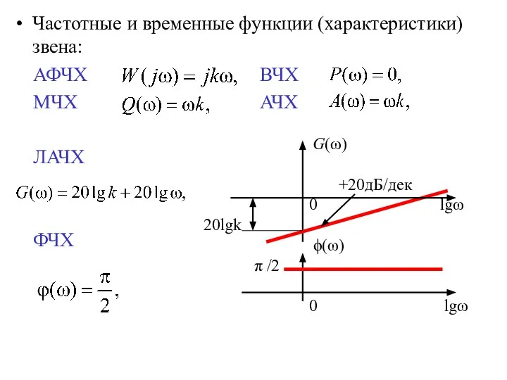 Частотные и временные функции (характеристики) звена: АФЧХ ВЧХ МЧХ АЧХ ЛАЧХ