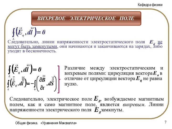 Общая физика. «Уравнения Максвелла»