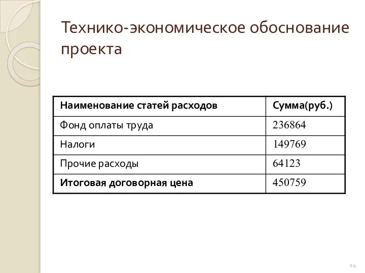 Технико-экономическое обоснование проекта