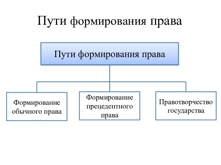 Пути формирования права Пути формирования права Формирование обычного права Формирование прецедентного права Правотворчество государства