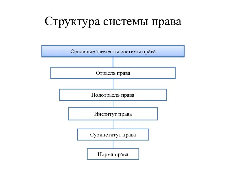 Структура системы права Основные элементы системы права Отрасль права Подотрасль права