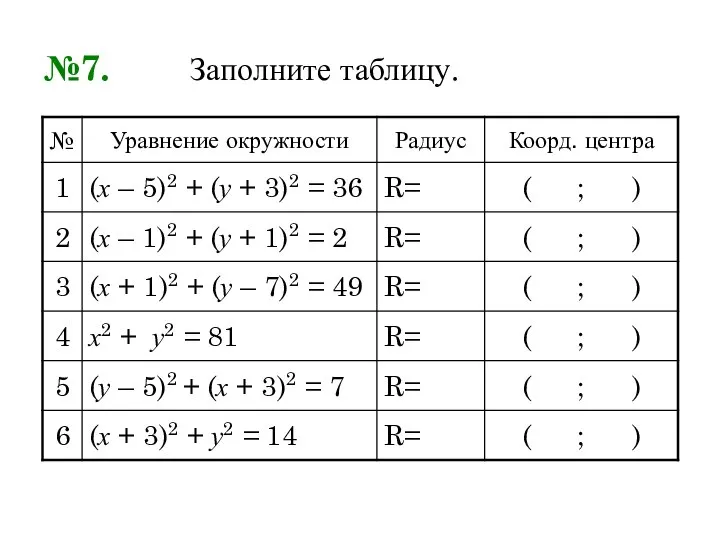 №7. Заполните таблицу.