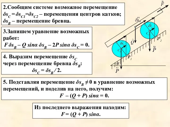 2.Сообщим системе возможное перемещение δsС = δsС1=δsС2 – перемещения центров катков;