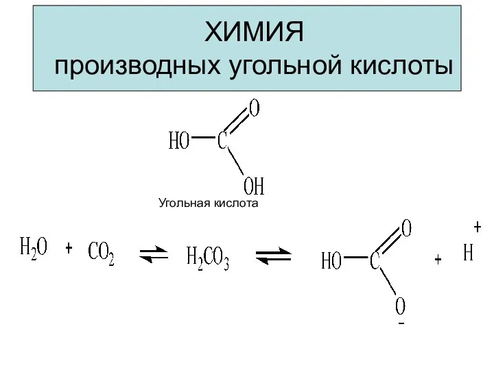 ХИМИЯ производных угольной кислоты Угольная кислота