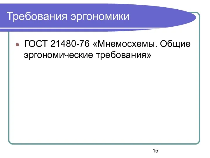 Требования эргономики ГОСТ 21480-76 «Мнемосхемы. Общие эргономические требования»