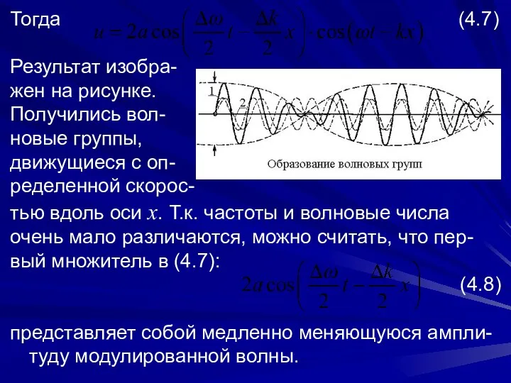 Тогда (4.7) Результат изобра- жен на рисунке. Получились вол- новые группы,