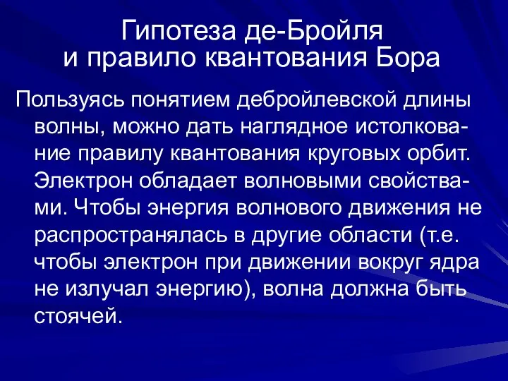 Гипотеза де-Бройля и правило квантования Бора Пользуясь понятием дебройлевской длины волны,