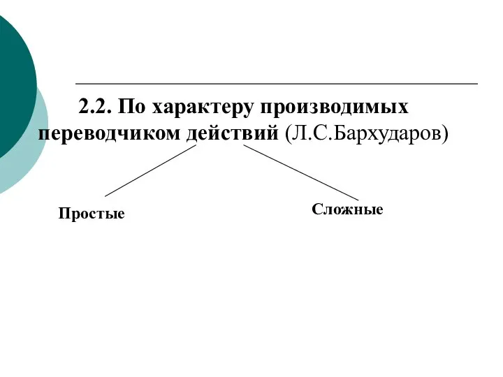 2.2. По характеру производимых переводчиком действий (Л.С.Бархударов) Простые Сложные