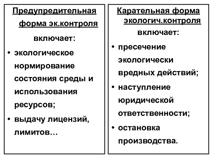 Предупредительная форма эк.контроля включает: экологическое нормирование состояния среды и использования ресурсов;