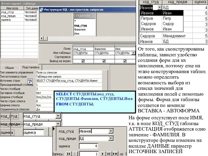 От того, как сконструированы таблицы, зависит удобство создания форм для их