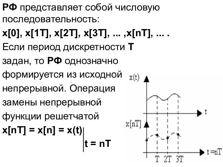 РФ представляет собой числовую последовательность: x[0], x[1T], x[2T], x[3T], ... ,x[nT],