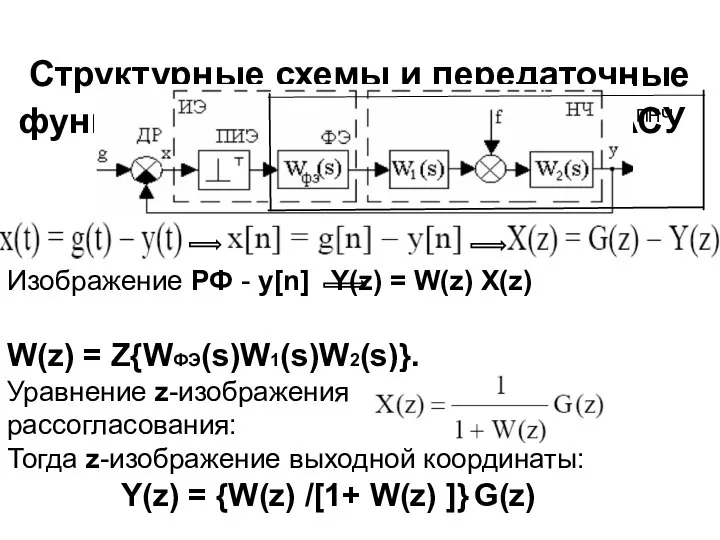 Структурные схемы и передаточные функции замкнутых дискретных АСУ ПНЧ Изображение РФ