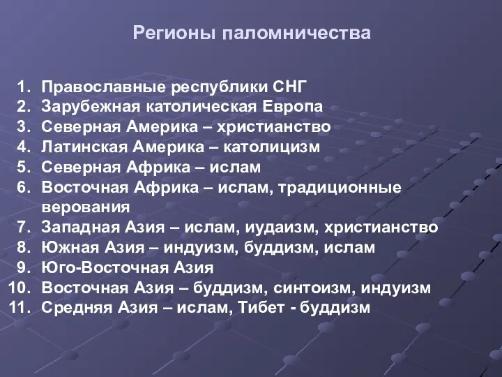 Регионы паломничества Православные республики СНГ Зарубежная католическая Европа Северная Америка –