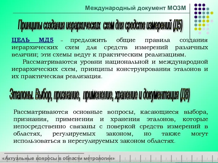 «Актуальные вопросы в области метрологии» Принципы создания иерархических схем для средств