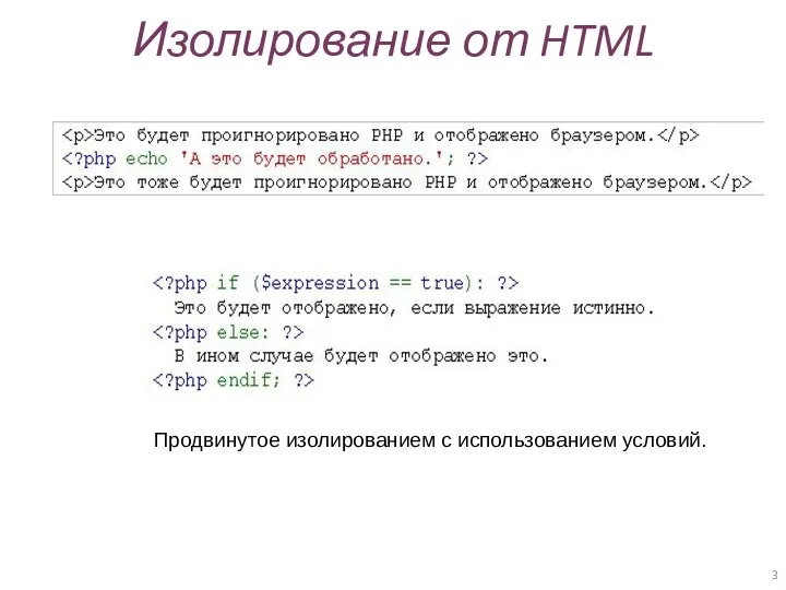 Изолирование от HTML Продвинутое изолированием с использованием условий.