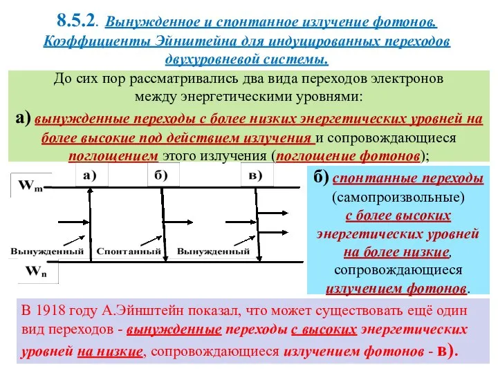 До сих пор рассматривались два вида переходов электронов между энергетическими уровнями: